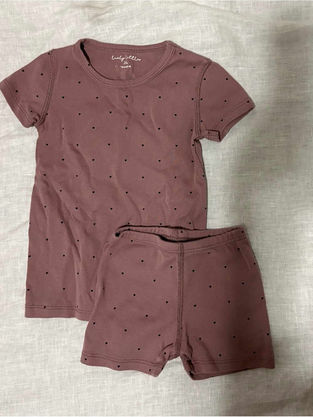 Lovely Littles Mauve Short Sleeve Pajama Set with Black Heart Print